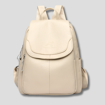 Embossed Leather-Look -Theft Backpack for Everyday Ease — Beige