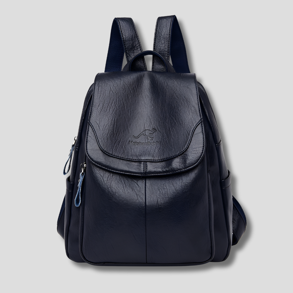 Embossed Leather-Look -Theft Backpack for Everyday Ease — Navy Blue