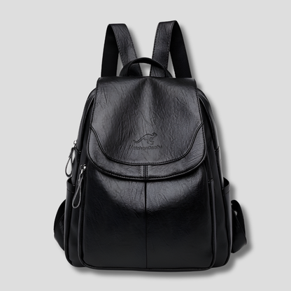 Embossed Leather-Look -Theft Backpack for Everyday Ease — Black