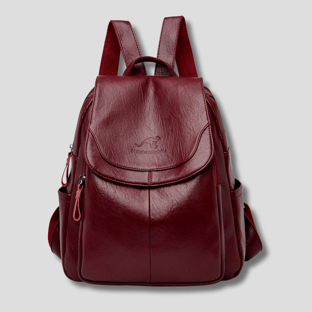 Embossed Leather-Look -Theft Backpack for Everyday Ease — Wine Red
