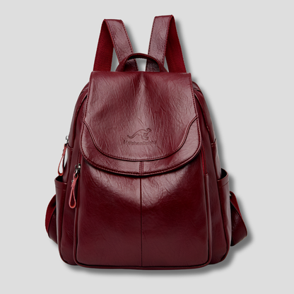 Embossed Leather-Look -Theft Backpack for Everyday Ease — Wine Red