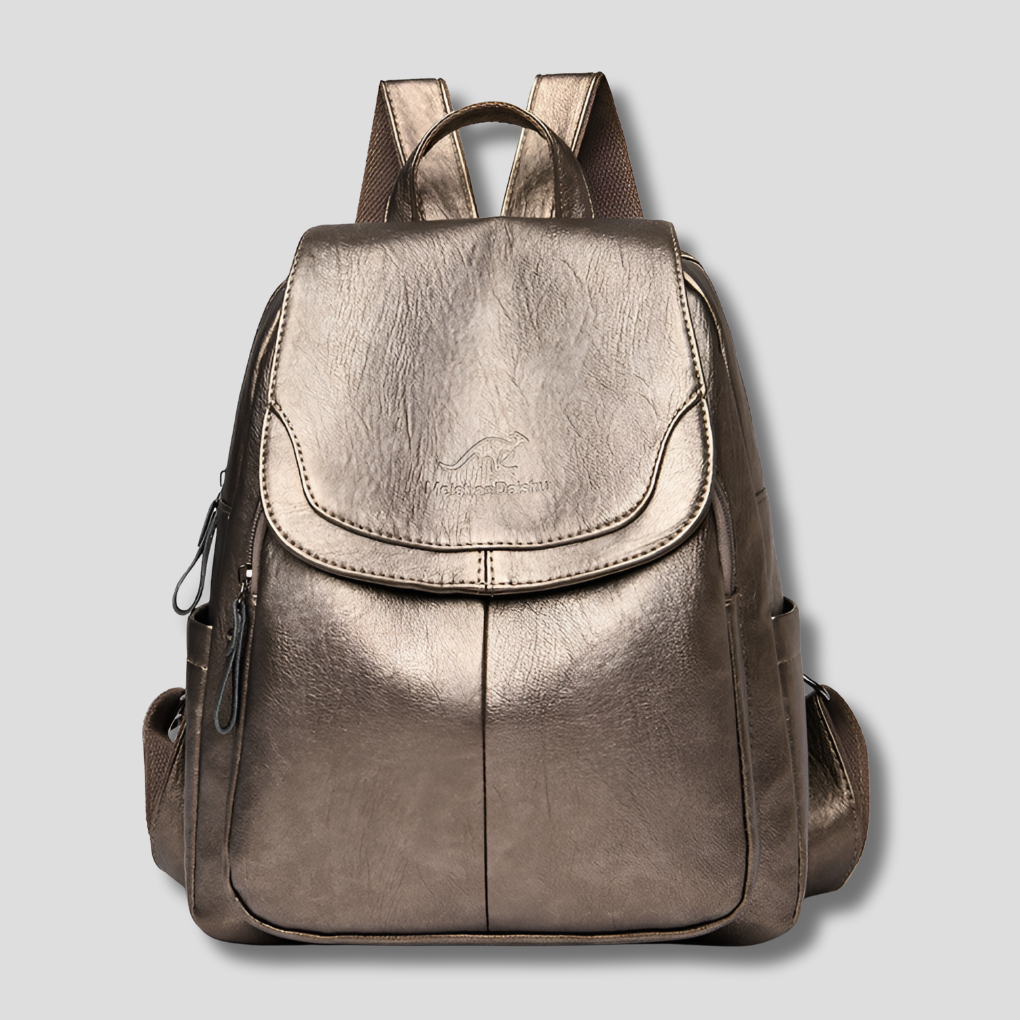 Embossed Leather-Look -Theft Backpack for Everyday Ease — Bronze