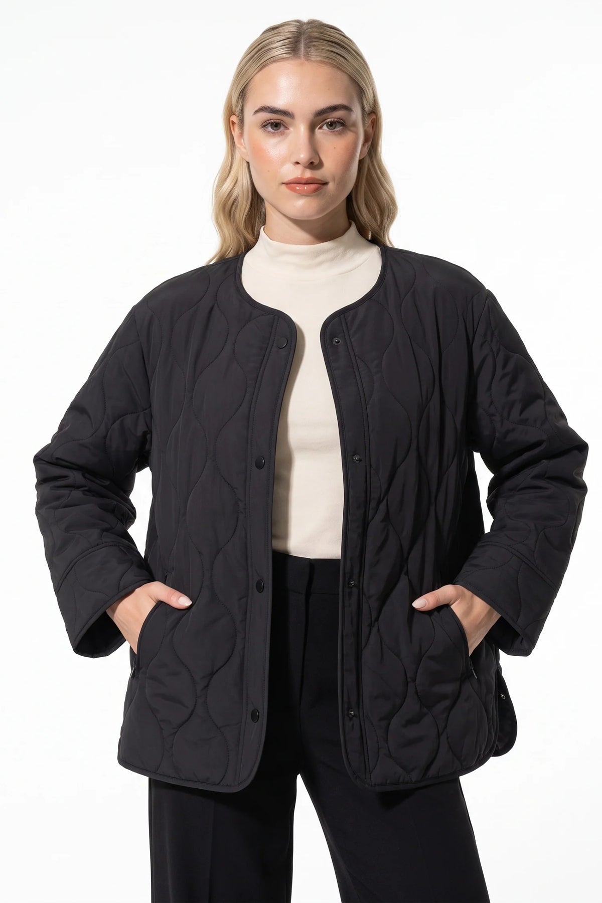 Women's Winter Quilted Jacket with Relaxed Fit — Black