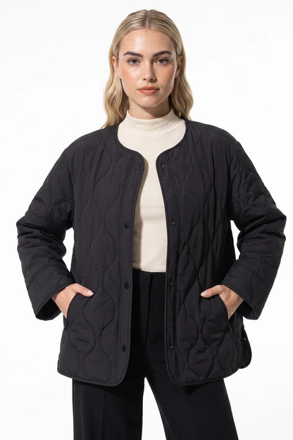 Women's Winter Quilted Jacket with Relaxed Fit — Black