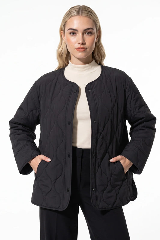 Women's Winter Quilted Jacket with Relaxed Fit — Black
