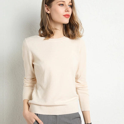 Classic Knit Jumper with Round Neckline — Beige
