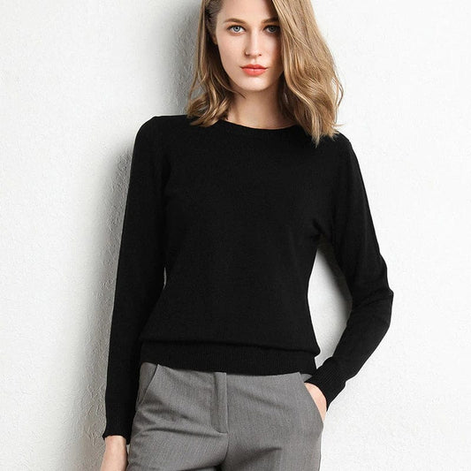 Classic Knit Jumper with Round Neckline — Black