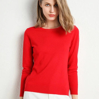 Classic Knit Jumper with Round Neckline — Red