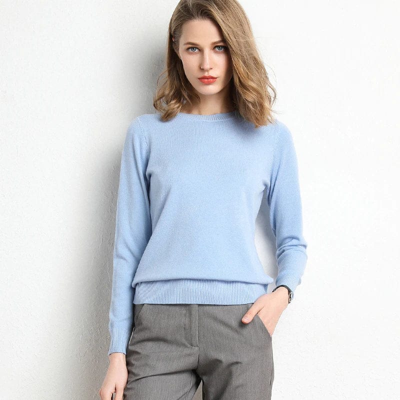 Classic Knit Jumper with Round Neckline — Light blue