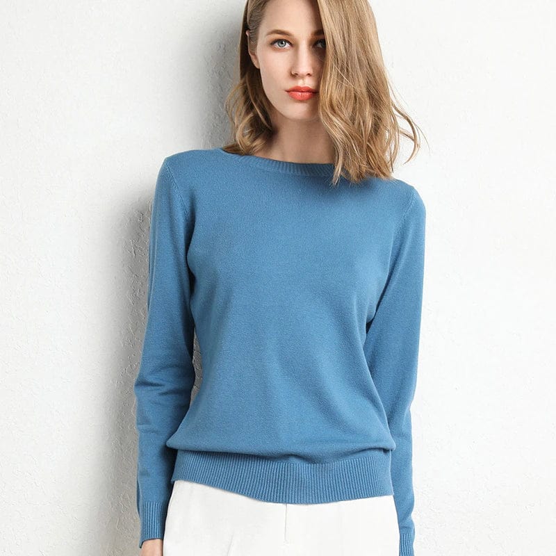 Classic Knit Jumper with Round Neckline — Blue