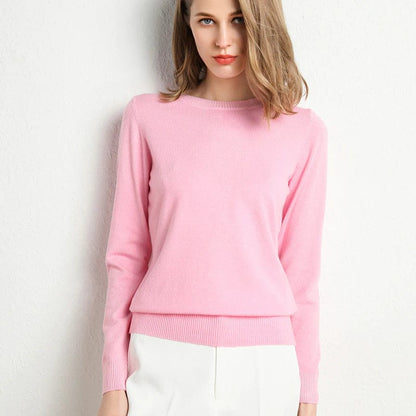 Classic Knit Jumper with Round Neckline — Pink