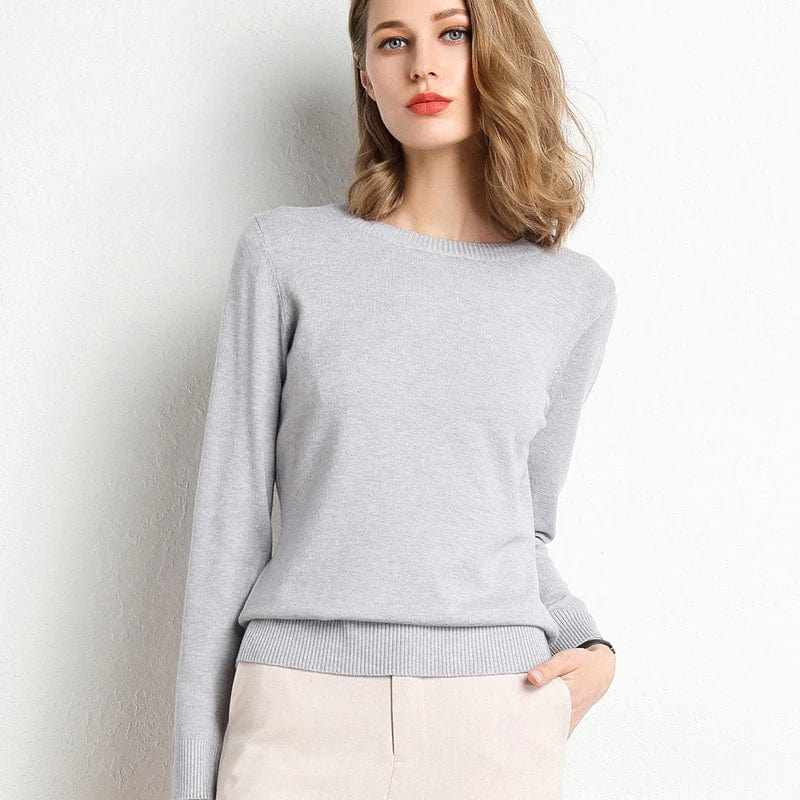Classic Knit Jumper with Round Neckline — Gray
