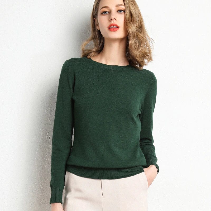 Classic Knit Jumper with Round Neckline — Green