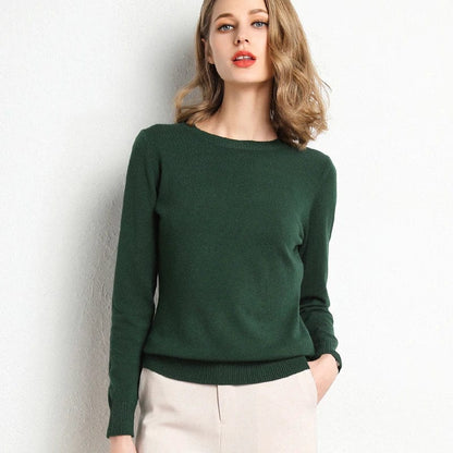 Classic Knit Jumper with Round Neckline — Green
