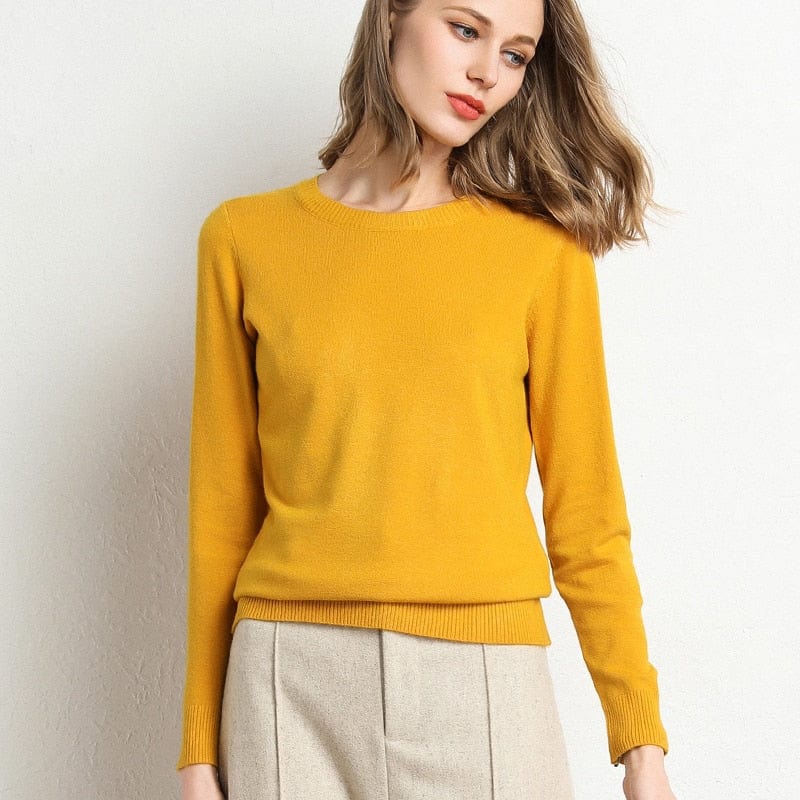 Classic Knit Jumper with Round Neckline — Yellow
