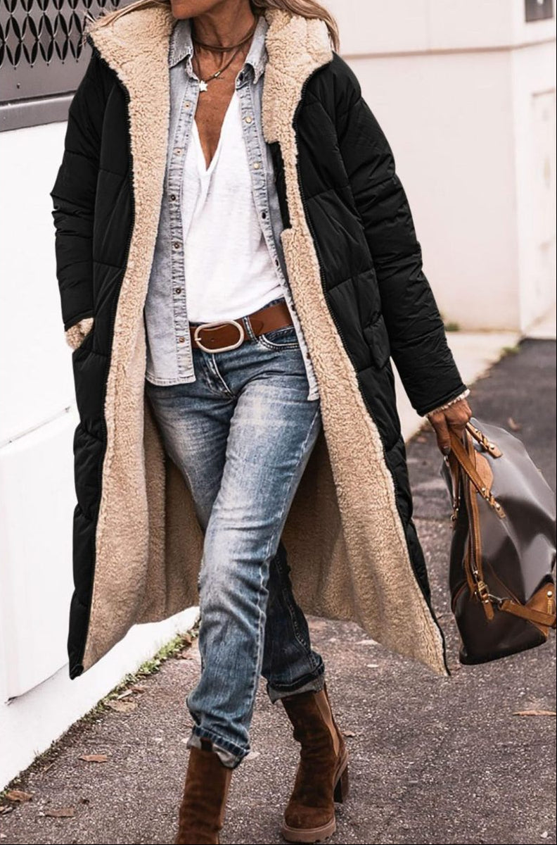 Reversible Puffer Coat with Cosy Hood — Black