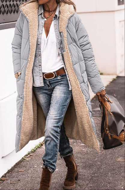 Reversible Puffer Coat with Cosy Hood — Grey