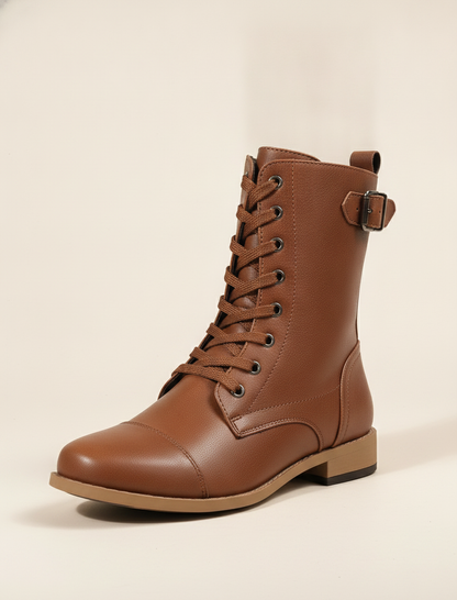 Brown Cushioned Ankle Boots with Side Zip