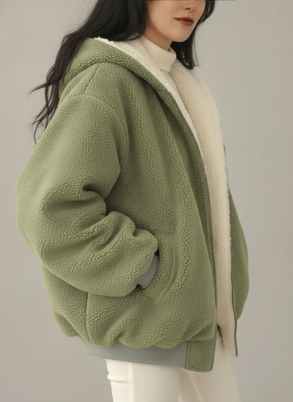Reversible Cotton Fleece Hooded Winter Coat