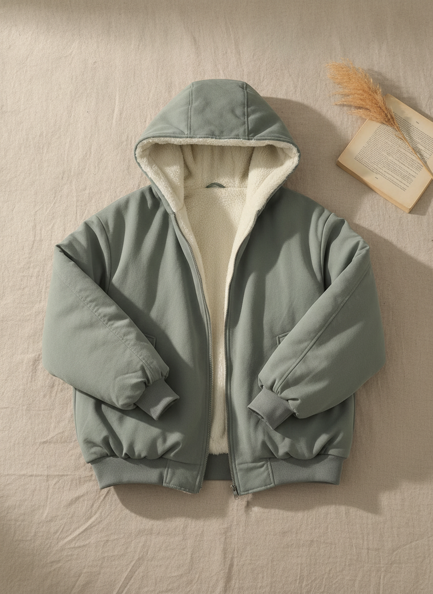 Reversible Cotton Fleece Hooded Winter Coat