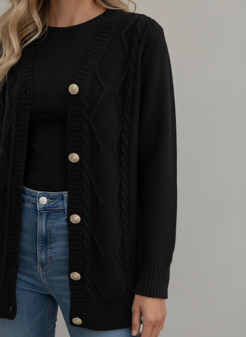 Soft Cable Knit Button Front Cardigan for Everyday Layering