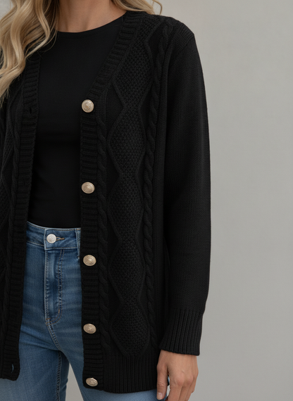 Soft Cable Knit Button Front Cardigan for Everyday Layering
