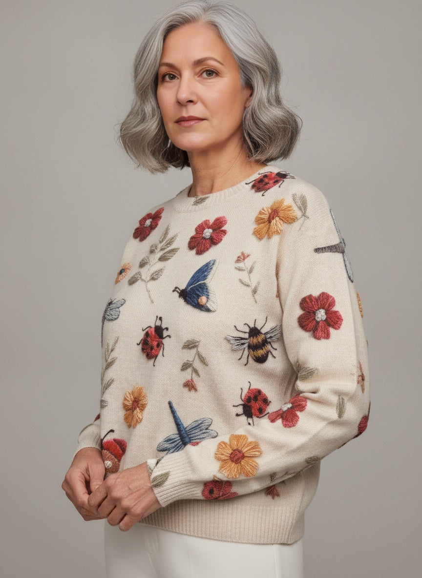 Comfortable Floral Knit Jumper with 3D Detail