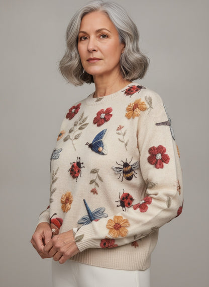 Comfortable Floral Knit Jumper with 3D Detail