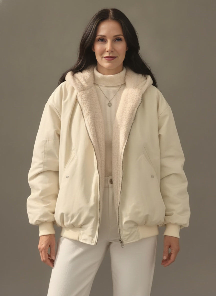 Reversible Cotton Fleece Hooded Winter Coat
