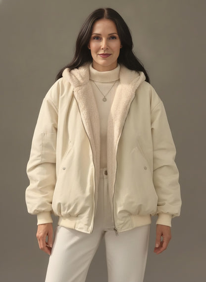 Reversible Cotton Fleece Hooded Winter Coat