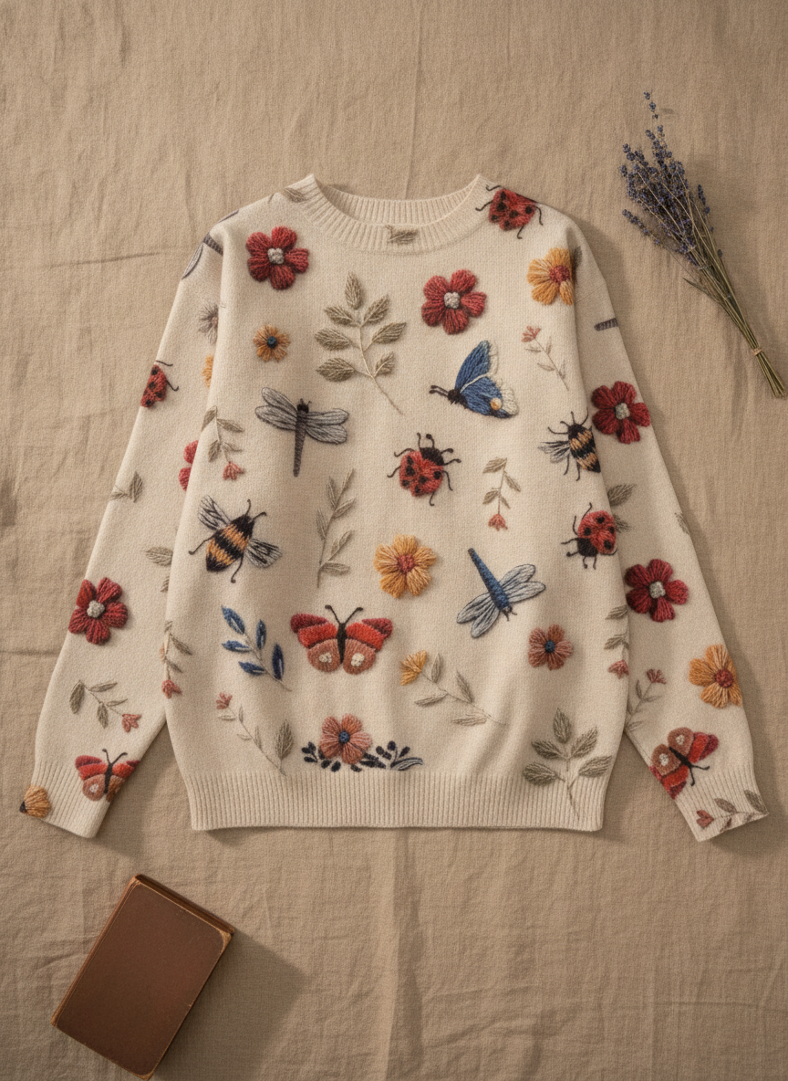 Comfortable Floral Knit Jumper with 3D Detail