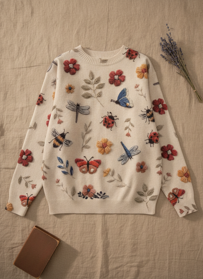 Comfortable Floral Knit Jumper with 3D Detail