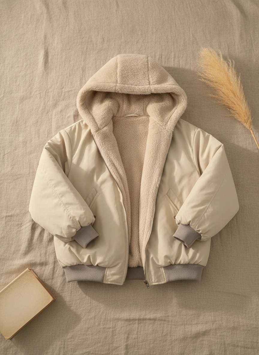 Reversible Cotton Fleece Hooded Winter Coat