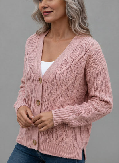 Soft Cable Knit Button Front Cardigan for Everyday Layering