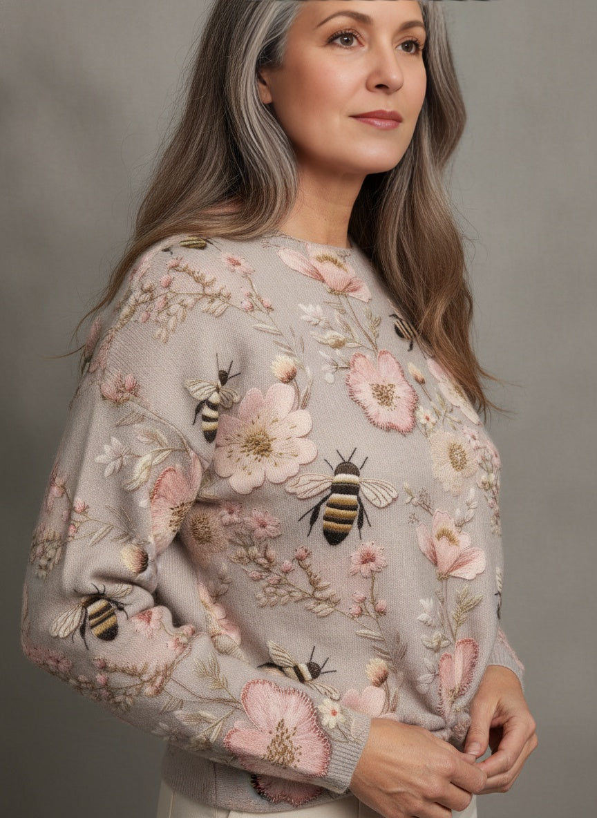 Comfortable Floral Knit Jumper with 3D Detail