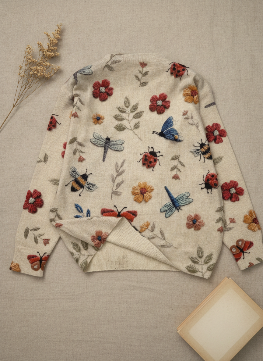 Comfortable Floral Knit Jumper with 3D Detail
