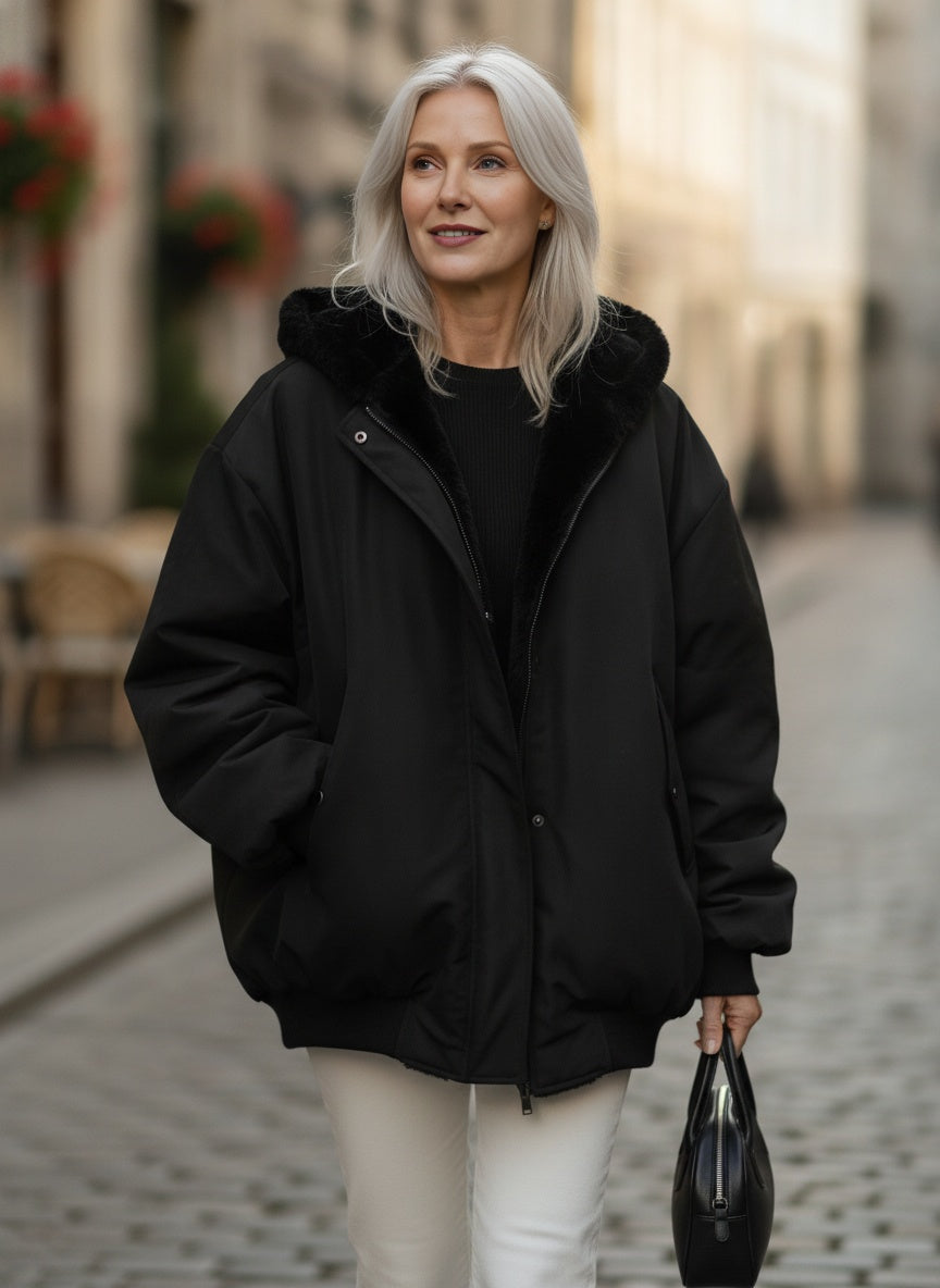 Reversible Cotton Fleece Hooded Winter Coat