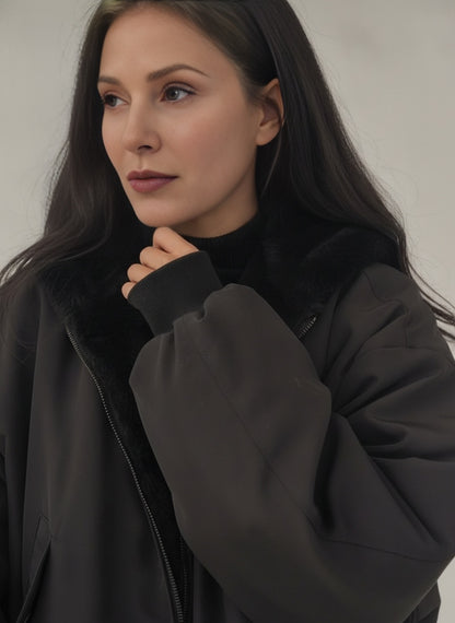 Reversible Cotton Fleece Hooded Winter Coat