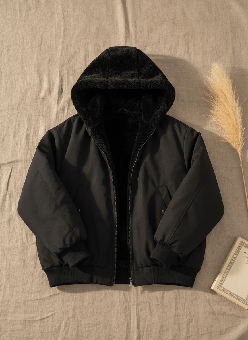 Reversible Cotton Fleece Hooded Winter Coat