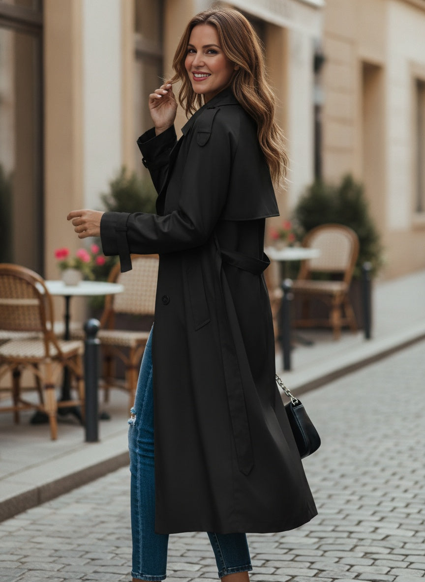 Women's Double-Breasted Mid-Season Trench Coat