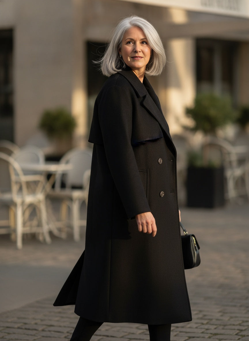 Tailored Double-Breasted Trench Coat with Belted Waist