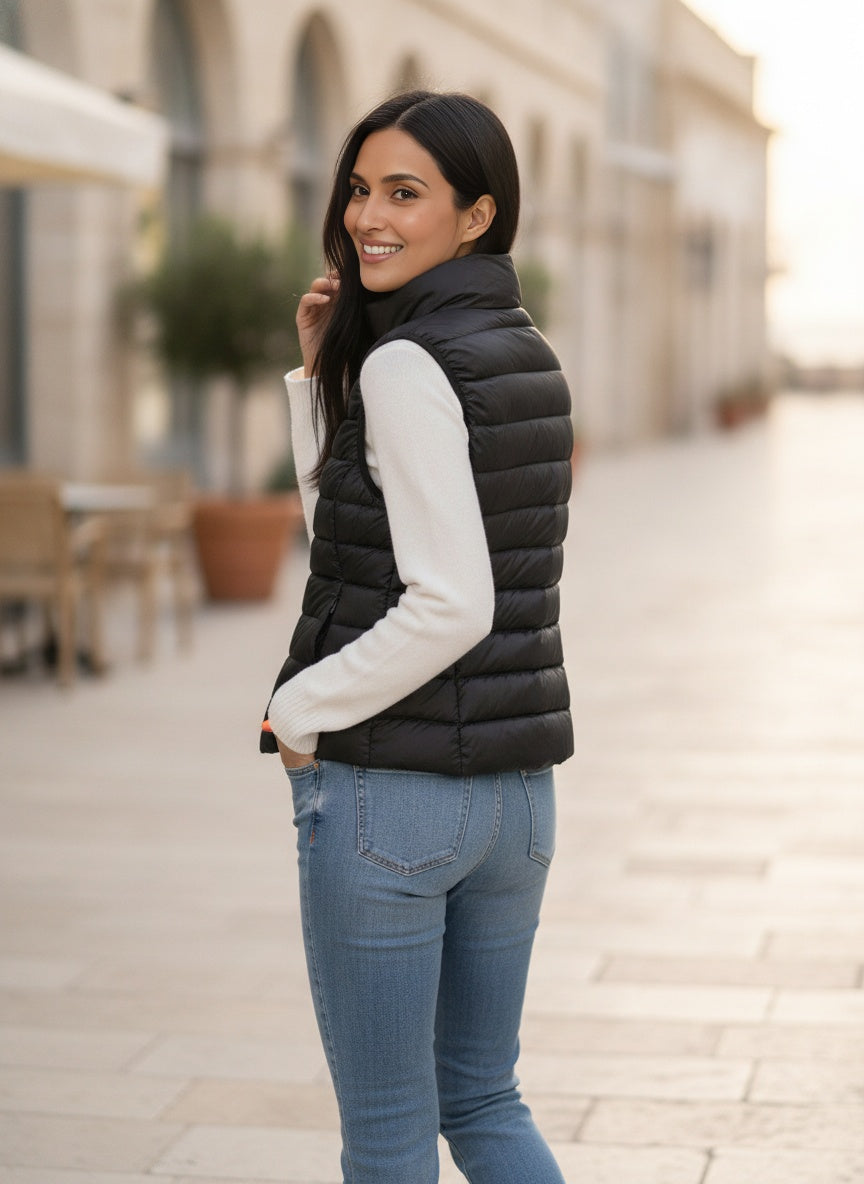 Lightweight Padded Gilet with Stand Collar for Layering Ease