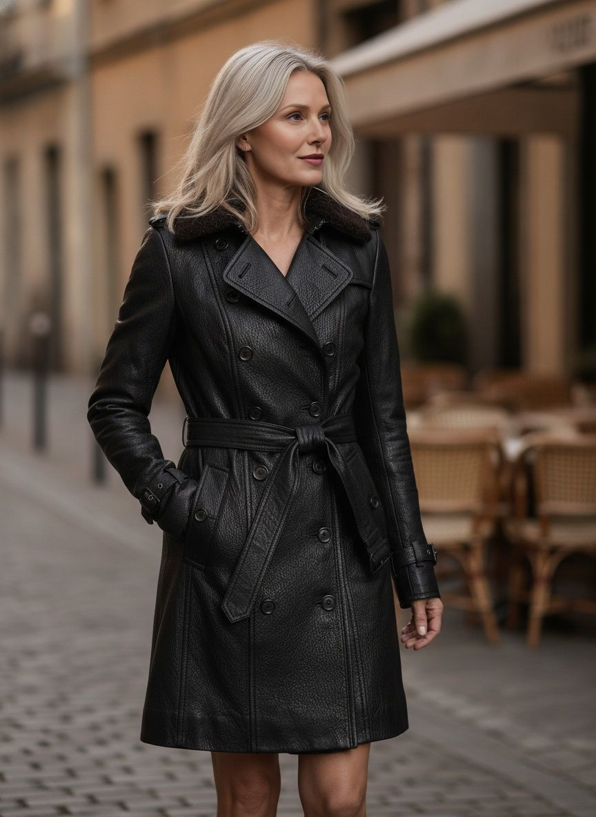 Longline Leather-Look Trench Coat with Detachable Collar