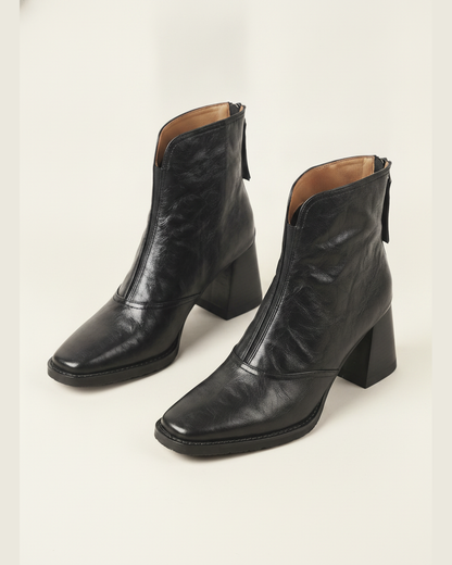 Square Heel Ankle Boots with Zip Closure