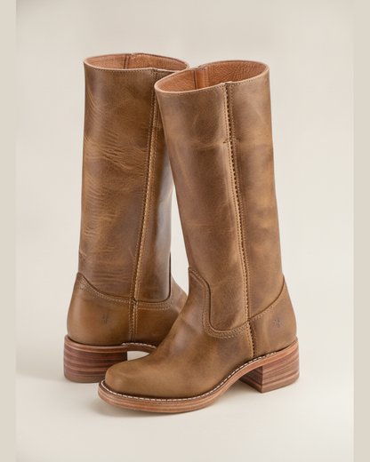 Knee-High Leather-Look Riding Boots with Block Heel