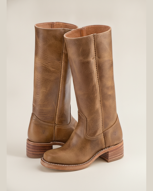 Knee-High Leather-Look Riding Boots with Block Heel