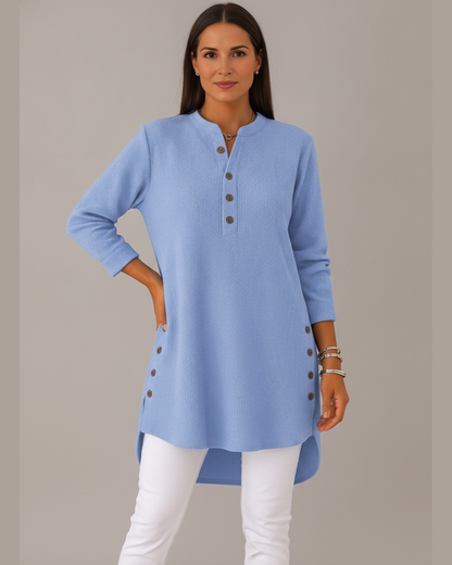 Women's Longline Henley Ribbed Tunic Top