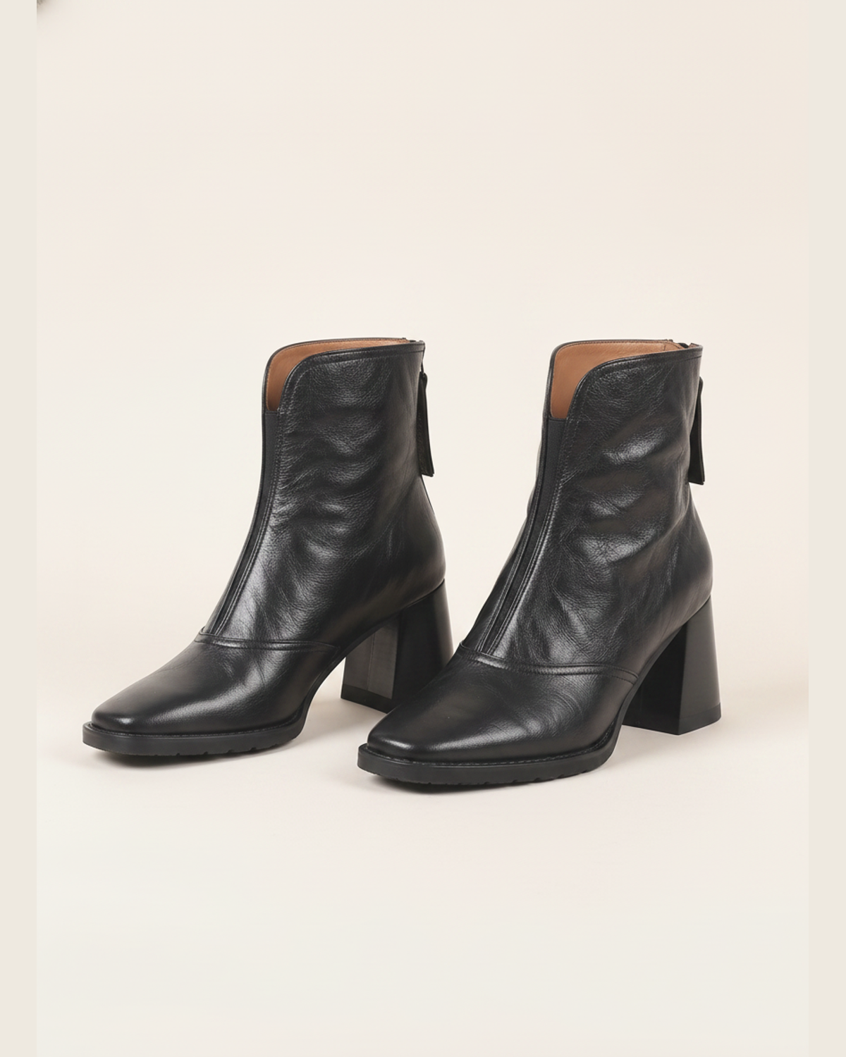 Square Heel Ankle Boots with Zip Closure