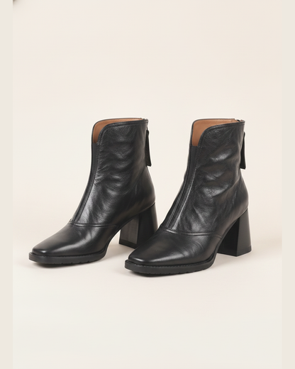 Square Heel Ankle Boots with Zip Closure