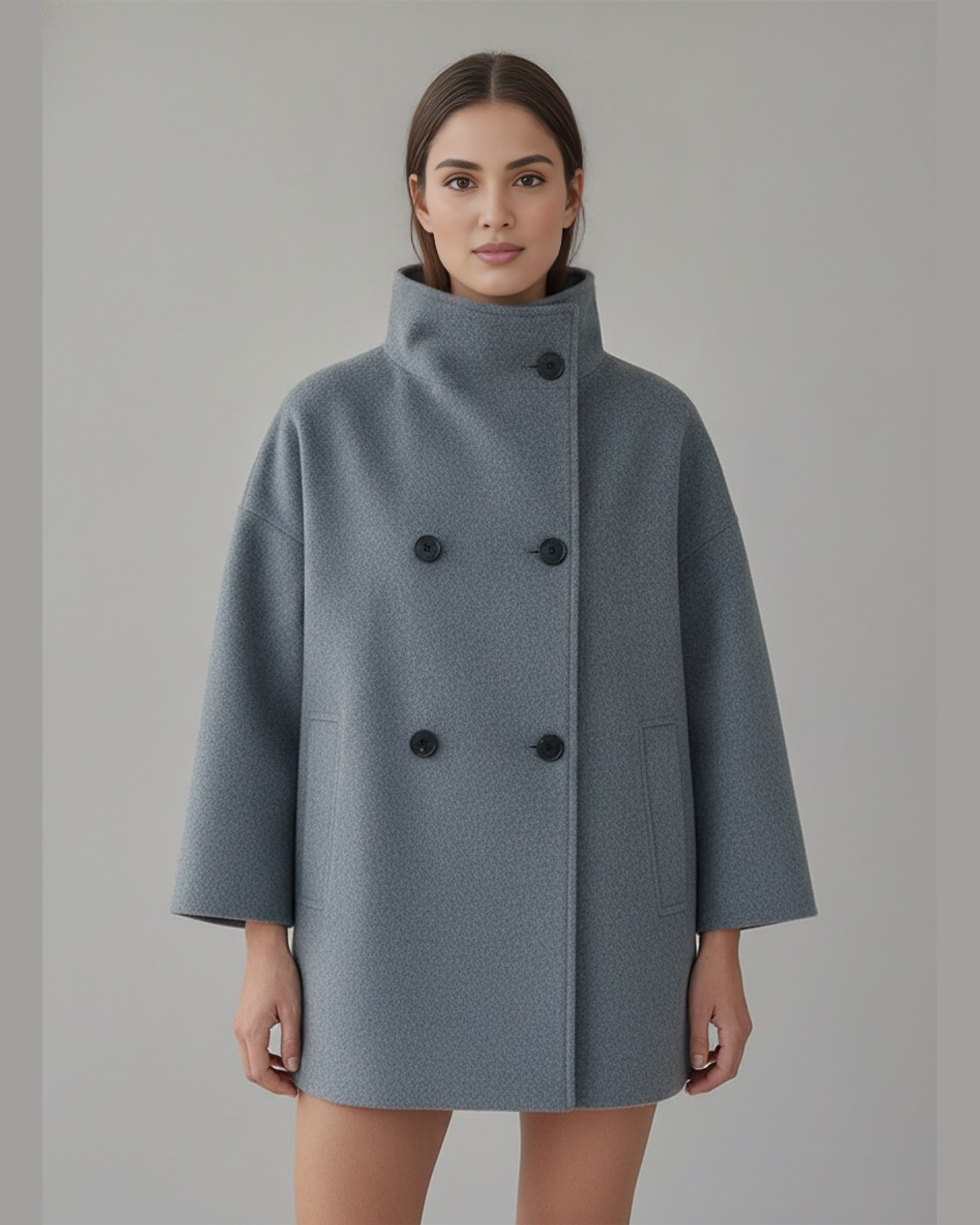 Double-Breasted High Neck Short Coat